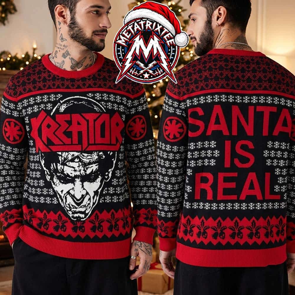 Kreator Mascot Face And Santa Is Real Christmas Gift Custom Ugly Christmas Sweater Kreator Mascot Face And Santa Is Real Christmas Gift Custom Ugly Christmas Sweater