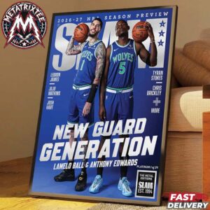 LaMelo Ball And Anthony Edwards Platinum Metal Edition SLAM 265 Magazine New Guard Generation Cover In Minnesota Timberwolves Uniforms Premium Poster Canvas