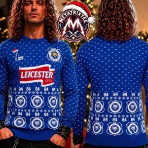 Leicester City FC Blue Logo Crest Pattern Number 84 Gift For Fan Knitted Ugly Christmas Sweater