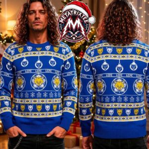 Leicester City FC LCFC Royal Blue Foxes Christmas Pattern Gift For Fan Knitted Ugly Christmas Sweater