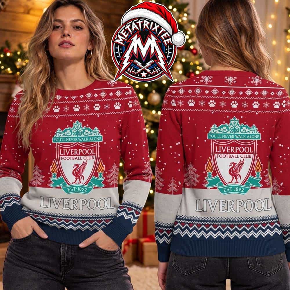 Liverpool FC Crest Logo Liverbird Snowflakes Pattern Gift For Fan Knitted Ugly Christmas Sweater Liverpool FC Crest Logo Liverbird Snowflakes Pattern Gift For Fan Knitted Ugly Christmas Sweater
