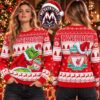 Liverpool FC Crest Santa Hat Snowflakes Pattern And Liverbird 2026 Knitted Ugly Christmas Sweater