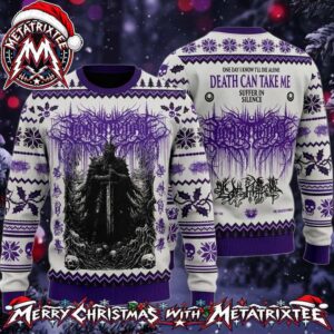 Lorna Shore Dark Knight Sword Death Can Take Me Purple Gothic XMAS Collectors Edition Ugly Christmas Sweater