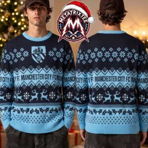 Manchester City FC Club Crest Text And Reindeer Snowflake Pattern Ugly Christmas Sweater Gift For Holiday 2026