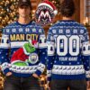 Manchester City FC Club Crest Text And Reindeer Snowflake Pattern Ugly Christmas Sweater Gift For Holiday 2026 Manchester City FC Club Crest Text And Reindeer Snowflake Pattern Ugly Christmas Sweater Gift For Holiday 2026