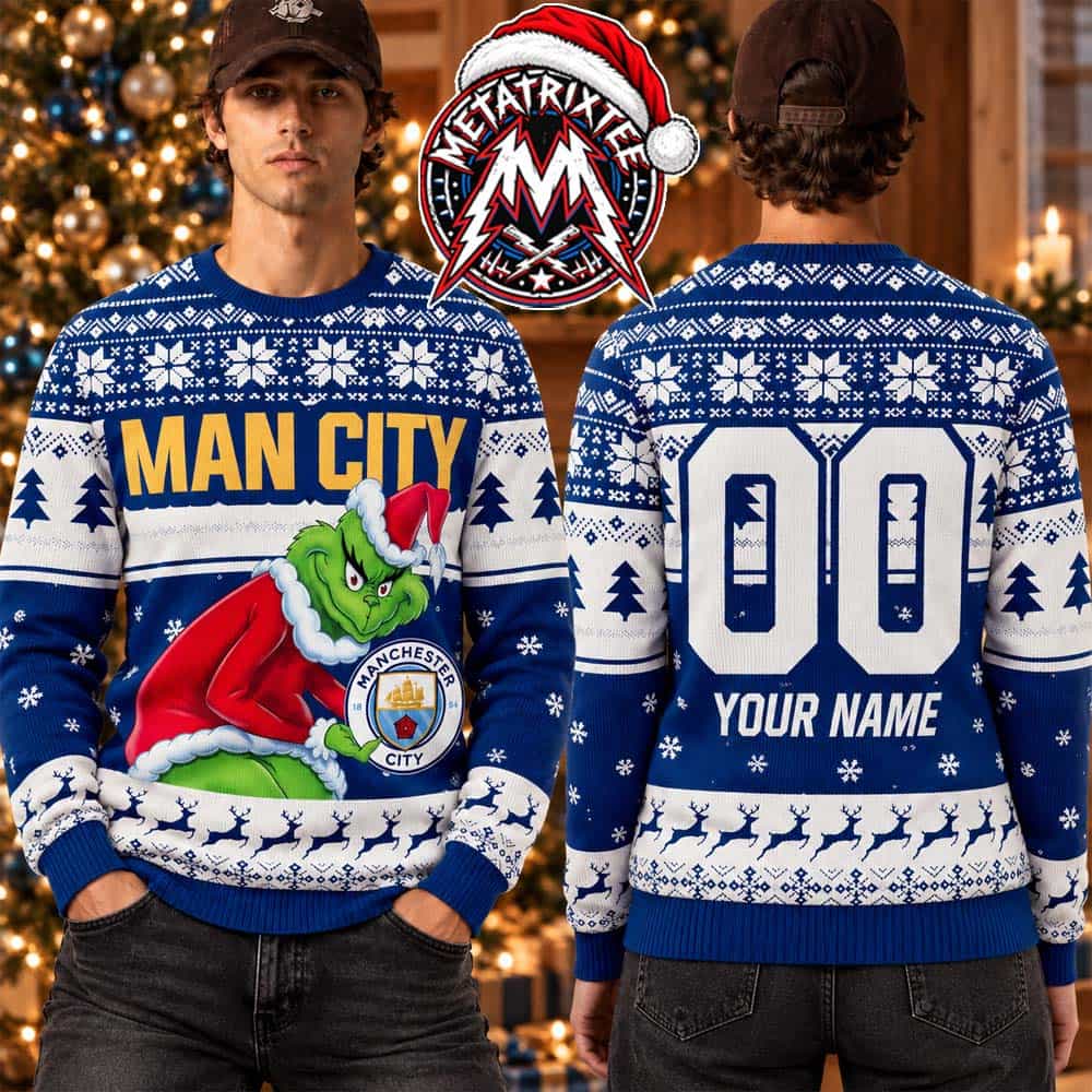 Manchester City FC Grinch Holding Logo Snowflake Pattern Personalized Christmas 2026 Holiday Ugly Christmas Sweater Manchester City FC Grinch Holding Logo Snowflake Pattern Personalized Christmas 2026 Holiday Ugly Christmas Sweater