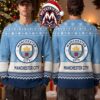 Manchester City FC Logo Argyle Snowflakes Pattern Candy Cane Custome Name And Number 2026 Knitted Ugly Christmas Sweater