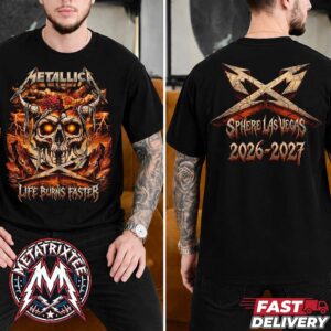 Metallica Horned Demon Skull Cross Logo Tee For Life Burns Faster Sphere Las Vegas 2026 2027  Two Sided Heavy Metal Band T Shirt