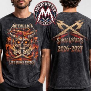Metallica Horned Demon Skull Cross Logo Tee For Life Burns Faster Sphere Las Vegas 2026 2027  Two Sided Heavy Metal Band Washed Black T-Shirt
