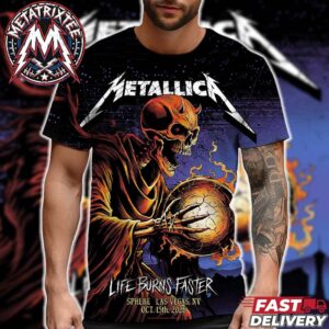 Metallica Life Burns Faster Night 5 For Weekend Three Official Event Poster by Brandon Heart In Sphere Las Vegas On October 15th 2026 All Over Print T-Shirt