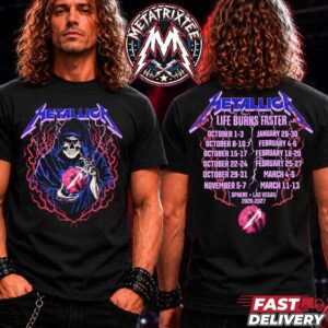 Metallica Life Burns Faster Sphere Las Vegas Concert Tour Dates 2026 2027 Hooded Skull Grim Reaper Two Sided Heavy Metal Band T Shirt