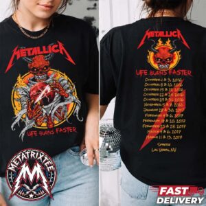 Metallica Life Burns Faster Sphere Las Vegas NV Concert Tour Dates 2026 2027 Two Sided Heavy Metal Band T-Shirt