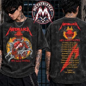 Metallica Life Burns Faster Sphere Las Vegas NV Concert Tour Dates 2026 2027 Two Sided Heavy Metal Band Washed T Shirt