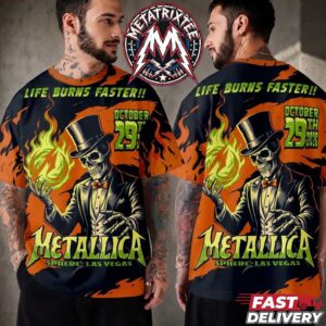 Metallica Night One Weekend Five Halloween Poster Art By Mark5 For Sphere Las Vegas On October 29th Life Burns Faster 2026 All Over Print T-Shirt