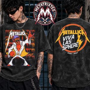Metallica Red Demon ELVIS And Viva Las Sphere Tee Life Burns Faster Sphere Las Vegas Concert Tour 2026 2027 Double Sided Graphic Rock Band Washed T-Shirt