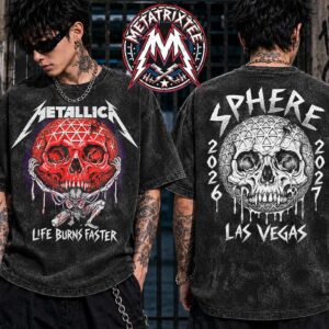 Metallica Skeleton Atlas Tee Life Burns Faster Sphere Las Vegas Concert Tour 2026-2027 Double Sided Graphic Rock Band Washed T-Shirt