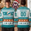 Miami Dolphins Sunburst Mascot Reindeer Pine Trees Orange Teal Winter Personalized Christmas 2026 Holiday Ugly Christmas Sweater