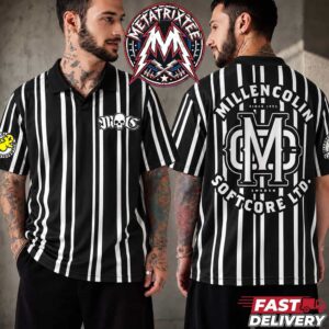 Millencolin Softcore Ltd Since 1992 Sweden Jersey Polo Shirt Black And White Striped Referee Style Skate Punk Band Merch Blokecore Top