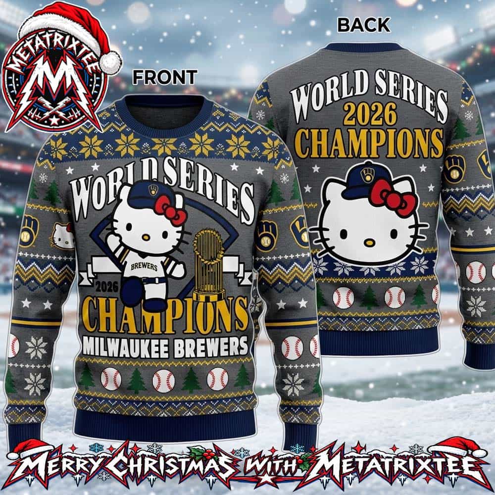 Milwaukee Brewers x Hello Kitty Baseball 2026 World Series Champions With Trophy Gift For Fan Knitted Ugly Christmas Sweater Milwaukee Brewers x Hello Kitty Baseball 2026 World Series Champions With Trophy Gift For Fan Knitted Ugly Christmas Sweater