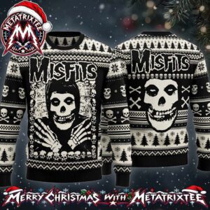 Misfits Crimson Ghost Fiend Skull Bones Holiday Christmas Xmas Ugly Christmas Sweater