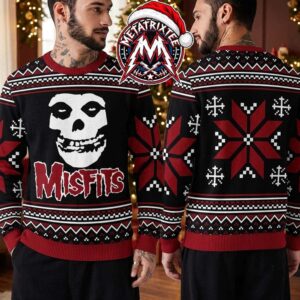 Misfits Crimson Ghost Skull Logo And Geometric Snowflake Patterns Gift For Fan Knitted Ugly Christmas Sweater