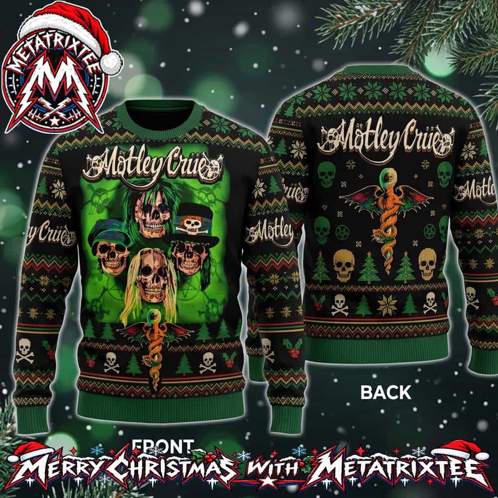 Motley Crue Band Skulls Dr Feelgood Medical Staff Green Pattern Gift For Fan Knitted Ugly Christmas Sweater Motley Crue Band Skulls Dr Feelgood Medical Staff Green Pattern Gift For Fan Knitted Ugly Christmas Sweater