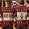 Motley Crue Dr Feelgood Snake Dagger And Pentagram Graphic Red White Snowflake Pattern Ugly Christmas Sweater