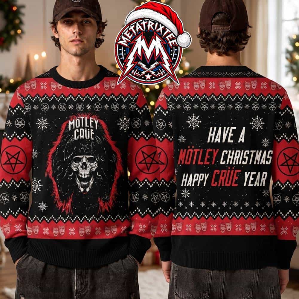 Motley Crue Skull Band Pentagram Have A Motley Christmas Happy Crue Year 2026 Holiday Ugly Christmas Sweater Motley Crue Skull Band Pentagram Have A Motley Christmas Happy Crue Year 2026 Holiday Ugly Christmas Sweater