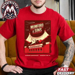 Mumford And Sons Mountain 2026 North American Tour Concert Poster For Shoreline Amphitheatre On October 8th 2026 Short Red T-Shirt