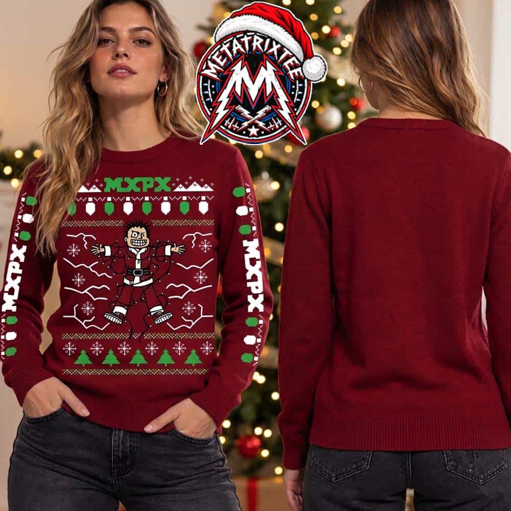 MxPx Santa Character with Christmas Lights And Snowflakes Pattern Personalized Christmas 2026 Holiday Ugly Christmas Sweater MxPx Santa Character with Christmas Lights And Snowflakes Pattern Personalized Christmas 2026 Holiday Ugly Christmas Sweater