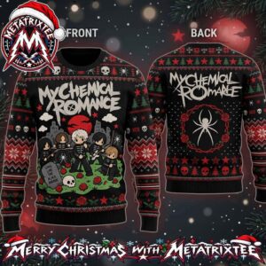 My Chemical Romance The Black Parade Chibi Band Members Graveyard Skull Red Moon Holiday Christmas Xmas Ugly Christmas Sweater
