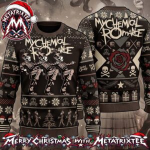 My Chemical Romance The Black Parade Marching Skeletons With Gothic Rose And Gas Mask Ugly Christmas Sweater