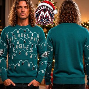 NFL Philadelphia Eagles FOCO Midnight Green Light-Up Christmas Tree Bulb Pattern 2026 Knitted Ugly Christmas Sweater