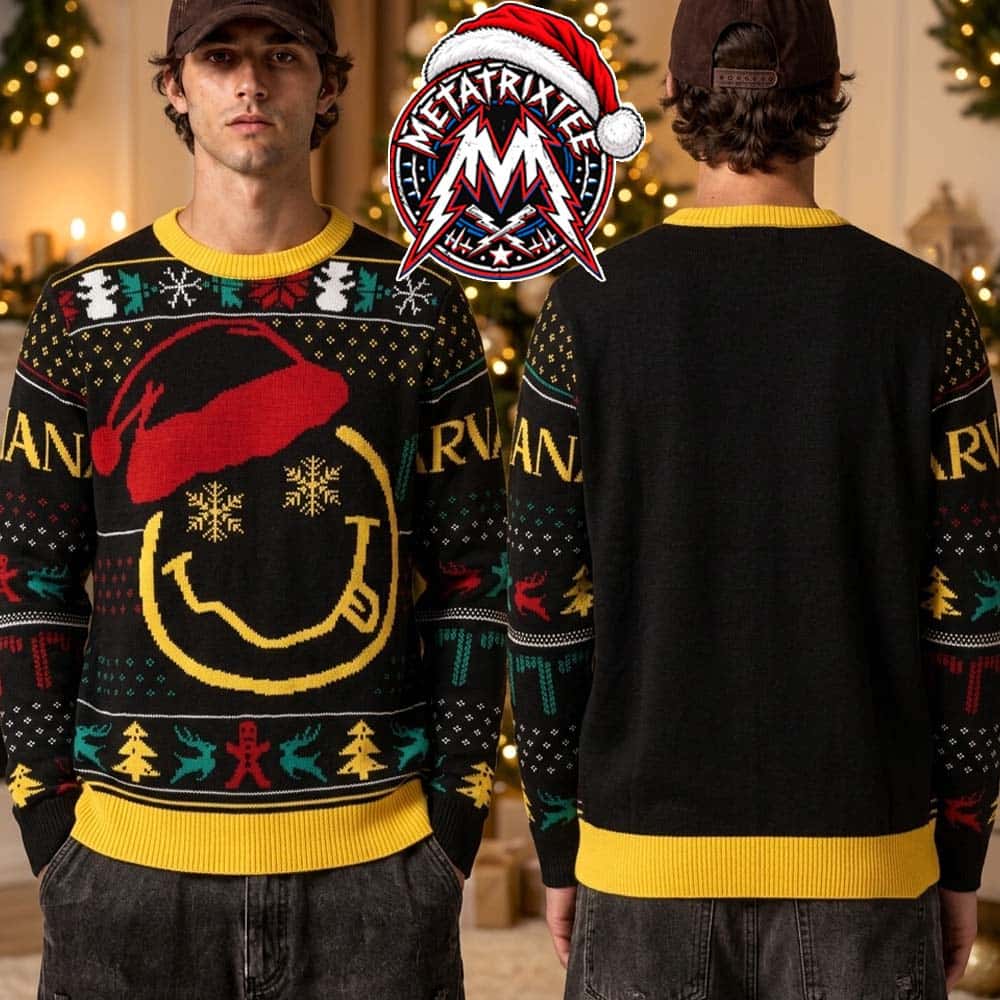 NIRVANA Christmas Icon Band Logo Black Background Gift For Fan Knitted Ugly Christmas Sweater NIRVANA Christmas Icon Band Logo Black Background Gift For Fan Knitted Ugly Christmas Sweater