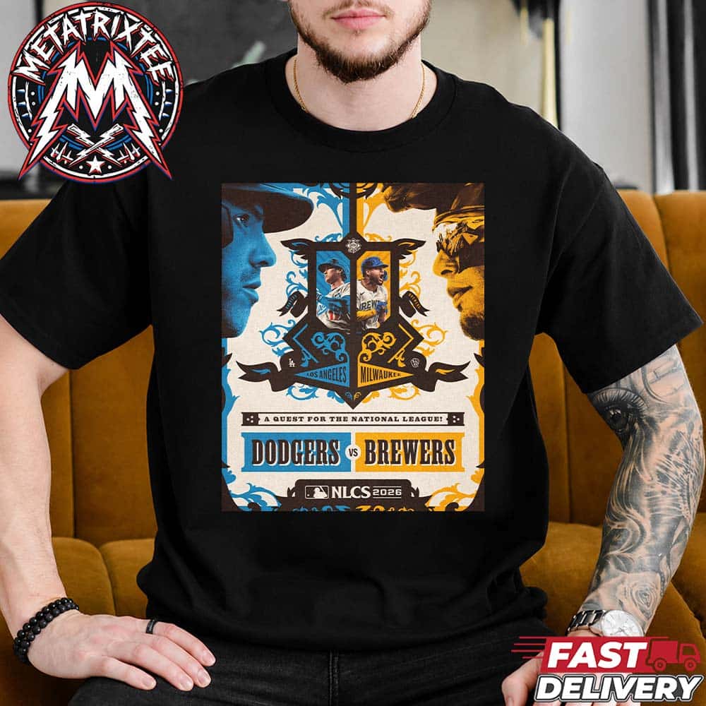 NLCS 2026 Matchup Los Angeles Dodgers Vs Milwaukee Brewers MLB A Quest For The National League Short Black T-Shirt NLCS 2026 Matchup Los Angeles Dodgers Vs Milwaukee Brewers MLB A Quest For The National League Short Black T-Shirt