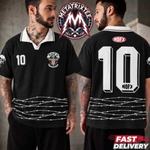 NOFX 10 Soccer Jersey Polo Shirt Black Barbed Wire Punk Rock Band Merch Top