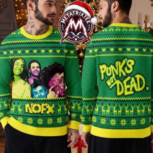 NOFX Band Member Portrait Punks Not Dead Green Yellow Pattern Ugly Christmas Sweater Gift For Holiday 2026