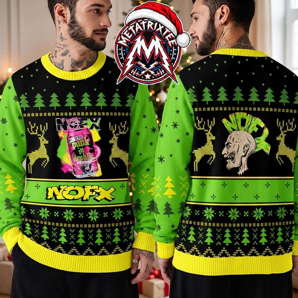 NOFX Punk In Drublic Beer Can Mohawk Reindeer 2026 Knitted Ugly Christmas Sweater NOFX Punk In Drublic Beer Can Mohawk Reindeer 2026 Knitted Ugly Christmas Sweater