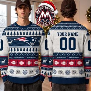 New England Patriots NFL Holiday Winter Forest Football Pattern Gift For Fan Knitted Ugly Christmas Sweater