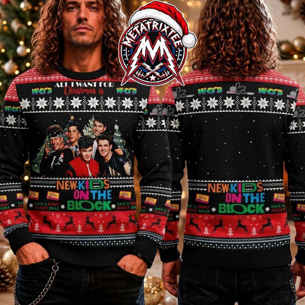 New Kids On The Block All I Want For Christmas Is NKOTB Vintage Band Photo Reindeer Pattern 2026 Knitted Ugly Christmas Sweater New Kids On The Block All I Want For Christmas Is NKOTB Vintage Band Photo Reindeer Pattern 2026 Knitted Ugly Christmas Sweater