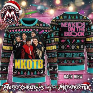 New Kids On The Block NKOTB 80s 90s Pop Boyband Graphic Front And Back Fair Isle Pattern Gift For Fan Knitted Ugly Christmas Sweater