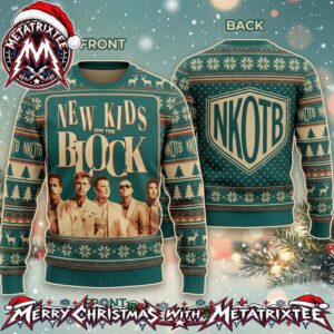 New Kids On The Block NKOTB Crest Logo And Band Members Photo Ugly Christmas Sweater Gift For Holiday 2026