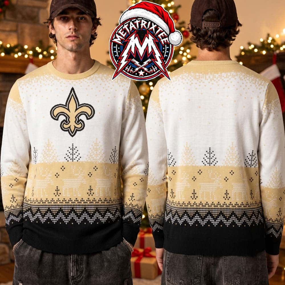 New Orleans Saints NFL Fleur-de-lis Snowflakes Deers Fair Isle Knit Gift For Fan Knitted Ugly Christmas Sweater New Orleans Saints NFL Fleur-de-lis Snowflakes Deers Fair Isle Knit Gift For Fan Knitted Ugly Christmas Sweater
