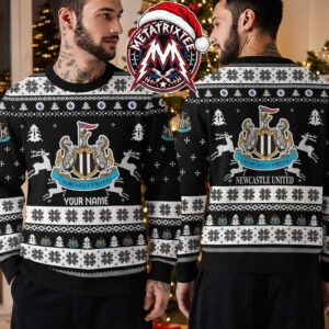 Newcastle United FC Crest Logo Black Holiday Winter Knit XMAS Collectors Edition Ugly Christmas Sweater