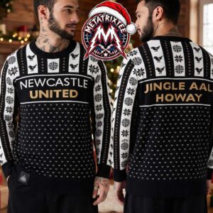 Newcastle United FC Jingle Aal Howay Magpie Snowflake Pattern Gift For Fan Knitted Ugly Christmas Sweater