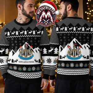 Newcastle United Football Club Logo Snowflake Reindeer Christmas Tree Pattern 2026 Knitted Ugly Christmas Sweater