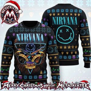 Nirvana Kurt Cobain And Krist Novoselic And Dave Grohl Guitars Drum 2026 Gift For Fan Knitted Ugly Christmas Sweater