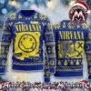 Nirvana Smiley Face Band Logo Knitted Yellow And Black Stripes 2026 Knitted Ugly Christmas Sweater
