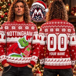 Nottingham Forest FC Grinch Wearing Santa Hat Holding Logo Ugly Christmas Sweater Gift For Holiday 2026