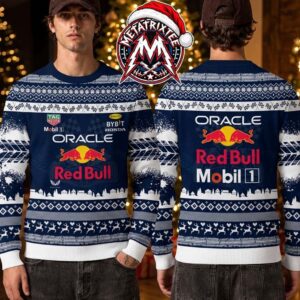 Oracle Red Bull Racing F1 Tire Tracks Snowflake Pattern Gift For Fan Knitted Ugly Christmas Sweater